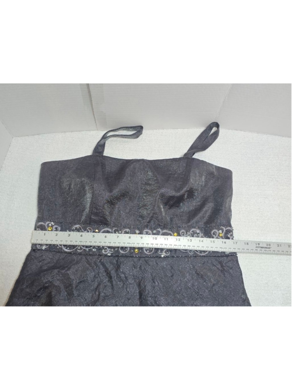 Women's R&M Richards Gray Tiered Dress with Yellow Embellishments, Size 16 - Picture 11 of 13